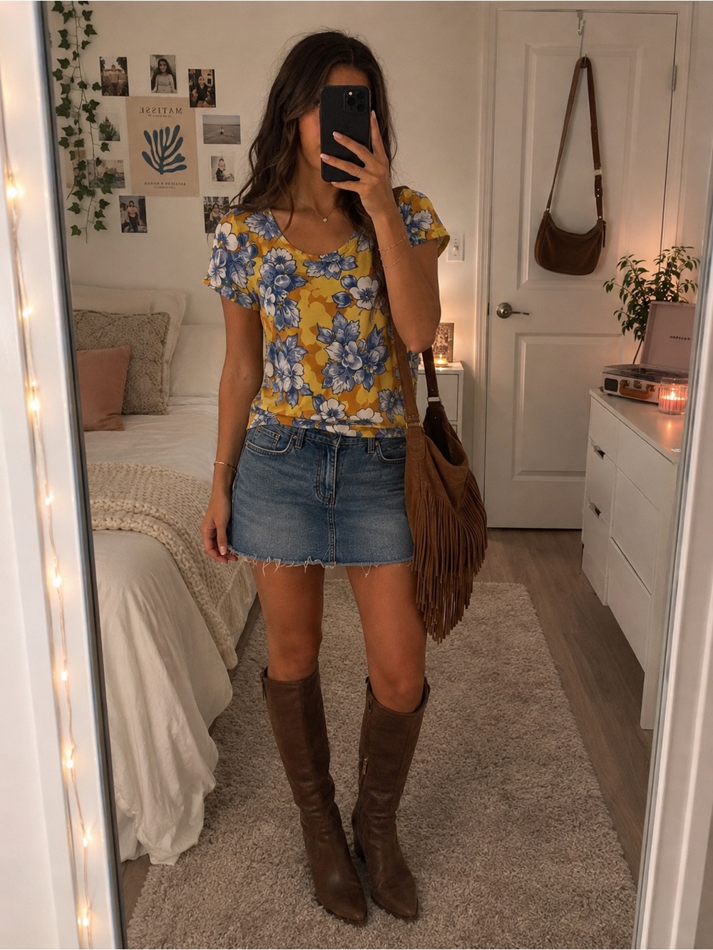 LuLaRoe Yellow and Blue Floral Scoop Neck Tee
